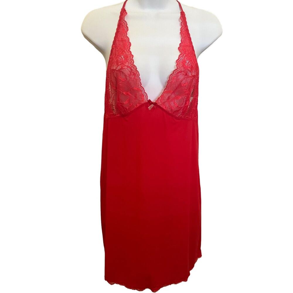 🌵 Victoria's Secret Red Silky Lacy Racerback Short Nightie Nightgown 2010's - M